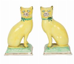 PAIR OF FRENCH PORCELAIN GALLÃ‰-STYLE SEATED CATS