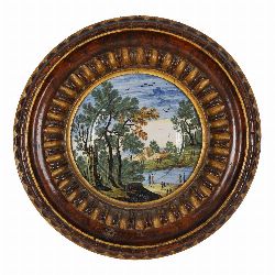 LATE 18TH / EARLY 19TH-CENTURY FAIENCE OR MAJOLICA LANDSCAPE PLAQUE