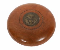 EARLY 20TH-CENTURY WOOD BOX WITH BRONZE MEDALLION