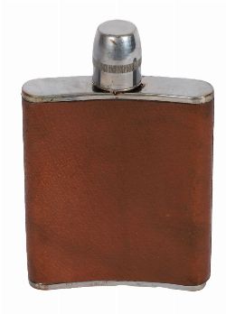 LEATHER-COVERED AND POLISHED CHROME HIP FLASK