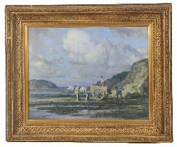 IRISH SCHOOL, WEST OF IRELAND SCENE, GATHERING SEAWEED, OIL ON CANVAS