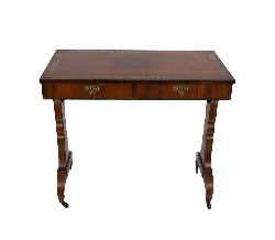 RARE REGENCY ROSEWOOD AND BRASS-INLAID LIBRARY TABLE