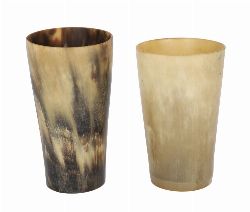 TWO HANDMADE HORN CELEBRATORY DRINKING CUPS