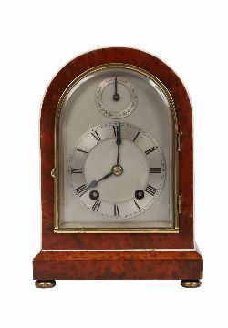 AMBOYNA AND BONE INLAID MANTEL CLOCK, 19TH CENTURY