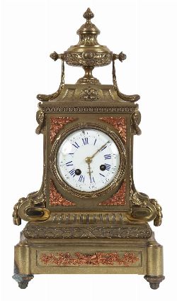 19TH-CENTURY FRENCH BRASS-CASED MANTEL CLOCK