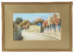  B. RIGHETTY, “MEDITERRANEAN FLOWER-LINED ROADWAY WITH MOUNTAINS” 