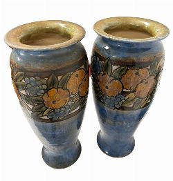 PAIR OF ROYAL DOULTON POLYCHROME VASES