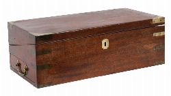 19TH-CENTURY MAHOGANY CAMPAIGN WRITING SLOPE, BRASS-BOUND, WITH SECRET DRAWERS