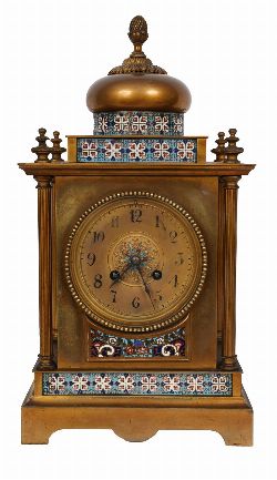 19TH-CENTURY BRASS AND CLOISONNÃ‰ MANTEL CLOCK