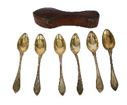 SET OF SIX 18TH-CENTURY FRENCH SILVER TEASPOONS IN LEATHER CASE