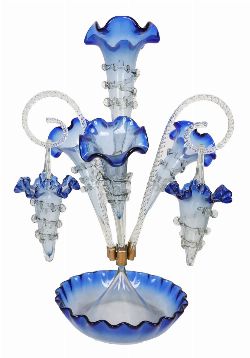 BRISTOL BLUE GLASS EPERGNE