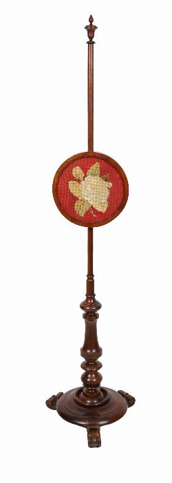 WILLIAM IV MAHOGANY POLE SCREEN