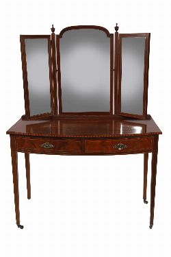 EDWARDIAN MAHOGANY CHECKERED AND SATINWOOD INLAID DRESSING TABLE