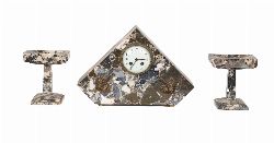 THREE-PIECE ART DECO MARBLE CLOCK GARNITURE