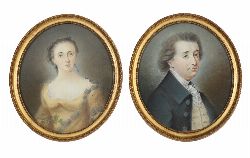 PAIR OF 18TH-CENTURY PASTEL PORTRAITS OF WALTER HUSSEY DE BURGH (1743â€“1783) AND HIS WIFE ANNE