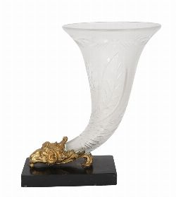 19TH-CENTURY GLASS AND ORMOLU-MOUNTED CORNUCOPIA ON MARBLE BASE