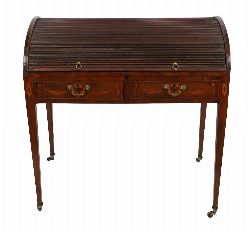 18TH-CENTURY SHERATON PERIOD MAHOGANY AND MARQUETRY TAMBOUR WRITING DESK