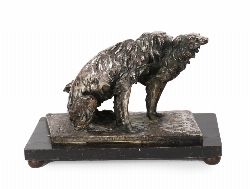 LATE 19TH-CENTURY CONTINENTAL SILVER-COATED MODELS OF BORZOI DOGS ON TIMBER BASE