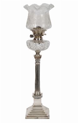 SILVER CORINTHIAN-PILLARED OIL LAMP
