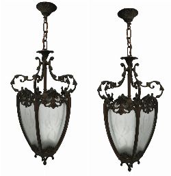 PAIR OF EDWARDIAN BRASS HALL LANTERNS