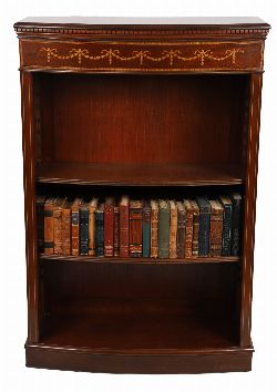 EDWARDIAN-STYLE MAHOGANY AND INLAID BOW-FRONT BOOKCASE