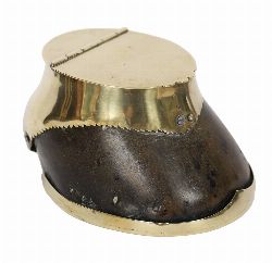 EDWARDIAN BRASS-MOUNTED HORSESHOE INKWELL