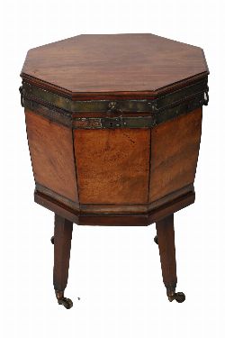 GEORGE III MAHOGANY AND BRASS-BOUND WINE CELLARETTE