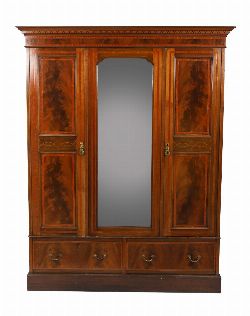 EDWARDIAN MAHOGANY AND SATINWOOD INLAID WARDROBE