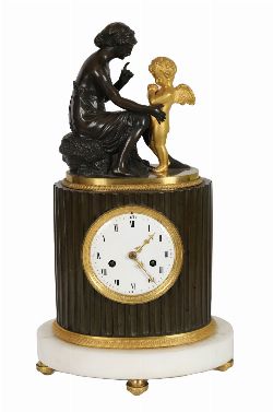 19TH-CENTURY FRENCH ORMOLU AND BRONZE PILLAR MANTEL CLOCK