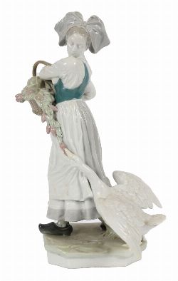 LORRAINE PORCELAIN FIGURE OF A MAIDEN WITH GOOSE, LATE 19TH CENTURY