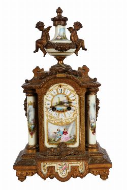 LATE 19TH-CENTURY GILT FIGURAL SPELTER MANTEL CLOCK