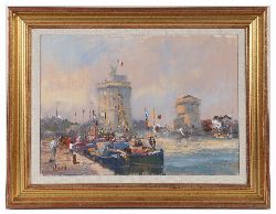 W. DAVIES, â€œFIGURES ON A QUAY BESIDE A MOORED SHIP,â€ 