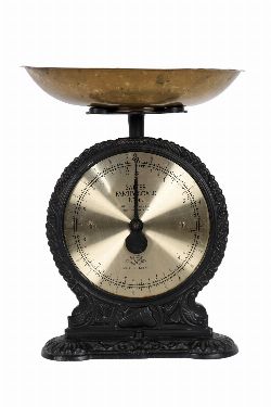 CAST IRON SALTER FAMILY SCALES WITH BRASS TRAY