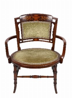 EDWARDIAN MAHOGANY AND MARQUETRY ARMCHAIR