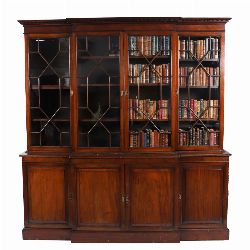 LARGE 19TH-CENTURY MAHOGANY BREAKFRONT BOOKCASE