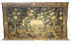 EXTREMELY LARGE 17TH-CENTURY VERDURE TAPESTRY, SILK AND WOOL