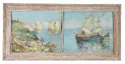 ANDRÃ‰ SALON (DIT â€œLE TROPÃ‰ZIENâ€) â€” DIPTYCH â€” FISHING VESSELS OFF SAINT-TROPEZ
