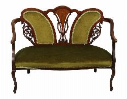 EDWARDIAN MAHOGANY AND MARQUETRY SETTEE