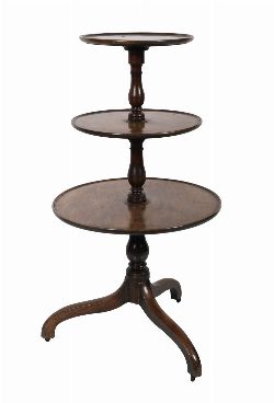 A GEORGE III MAHOGANY THREE-TIER DUMBWAITER