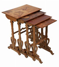 Ã‰MILE GALLÃ‰ NEST OF FOUR MARQUETRY OCCASIONAL TABLES CIRCA 1910