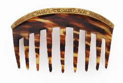 TORTOISESHELL HAIR COMB WITH GILT METAL DECORATION, 19TH CENTURY