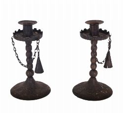 PAIR OF BRONZED METAL CANDLESTICKS WITH SNUFFERS