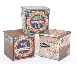 COLLECTION OF THREE METAL 19TH-CENTURY BISCUIT TINS