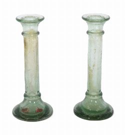 PAIR OF EARLY GLASS CANDLESTICKS