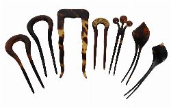 GROUP OF TORTOISESHELL HAIR ORNAMENTS, 19TH CENTURY