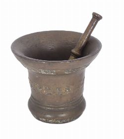 HEAVY BRONZE MORTAR AND PESTLE