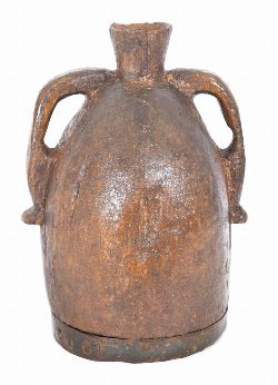 19TH-CENTURY DUGOUT METAL-BOUND WATER VESSEL WITH HANDLES