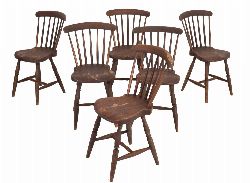 SET OF SIX 19TH-CENTURY PINE KITCHEN DINING CHAIRS
