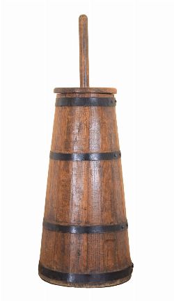 19TH-CENTURY METAL-BOUND BUTTER CHURN