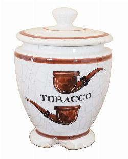 HAND-PAINTED PORCELAIN TOBACCO JAR AND COVER